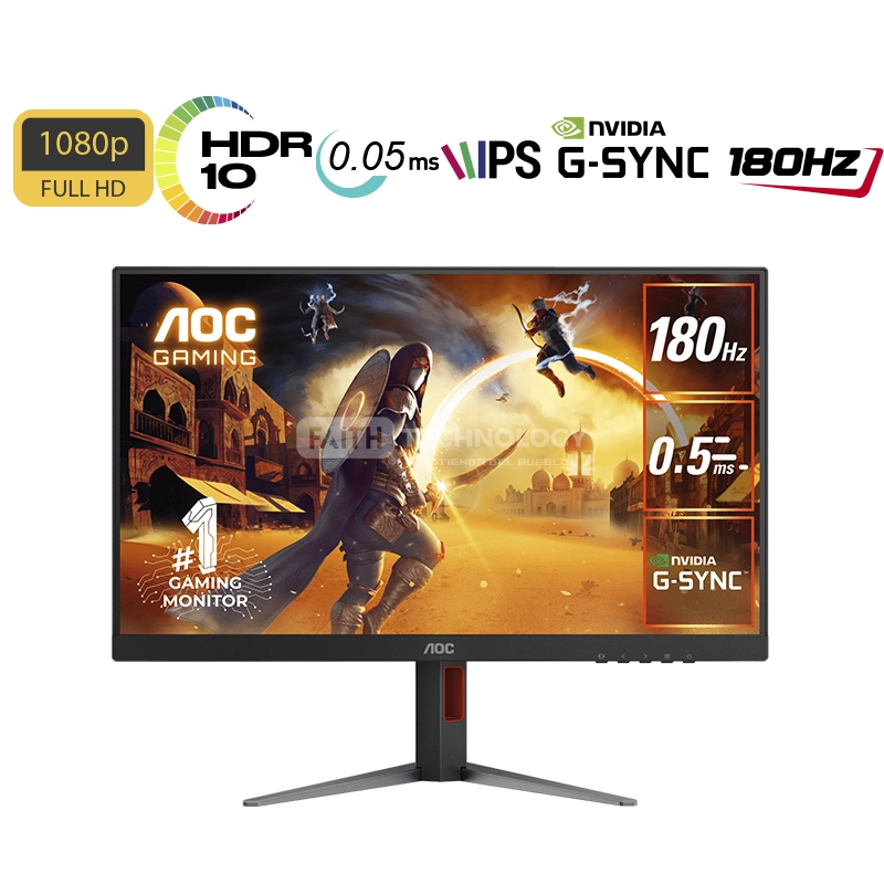 MONITOR GAMING 23.8" AOC 24G4 FHD IPS  1920X1080 180 HZ 0.5MS DP HDMI VGA G-SYNC PLANO NEGRO