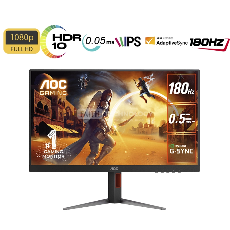 MONITOR GAMING  27" AOC 27G4 FHD 1920 × 1080 180HZ 0.5MS HDMI DP ADAPTIVE SYNC