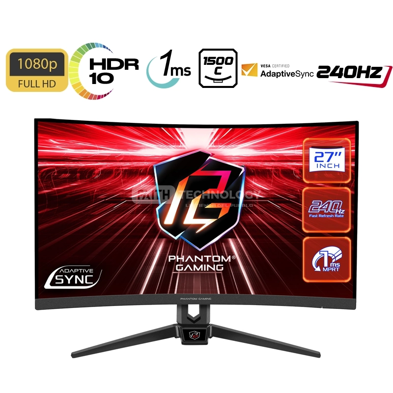 MONITOR GAMING ASROCK PG27F15RS1A 27" CURVO 1920 x 1080 1MS 240HZ HDMI Y DISPLAY PORT MO-PG27F15RS1A