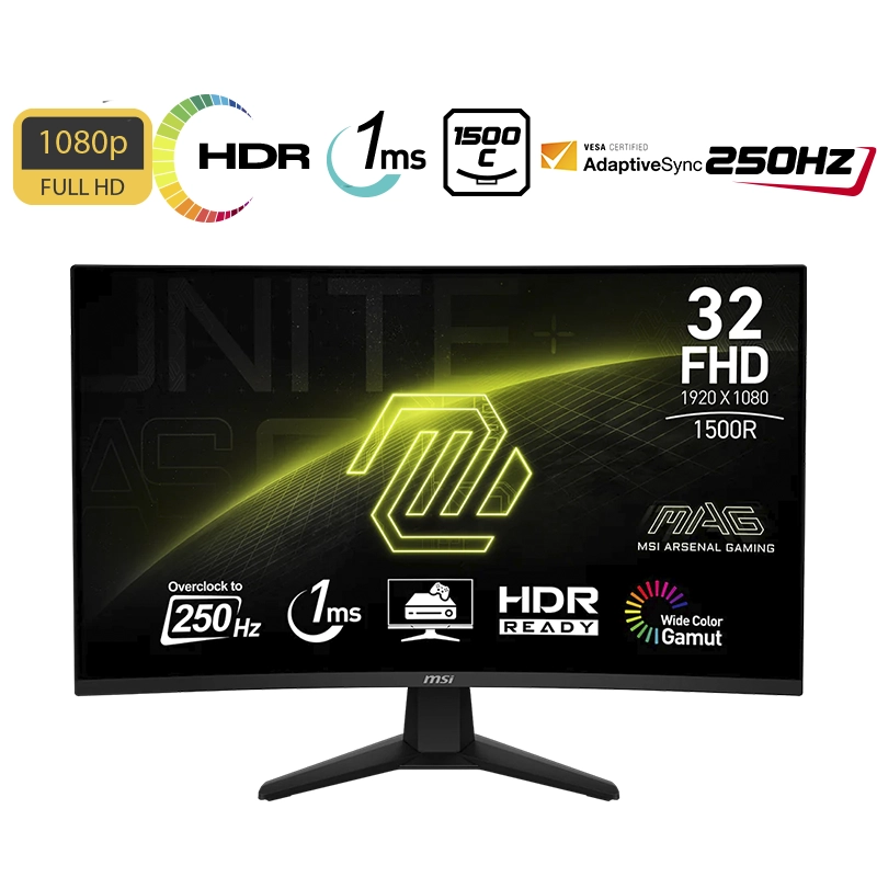 MONITOR GAMING MSI MAG 32C6X 31.5" CURVO 1920 x 1080 1MS 250HZ DISPLAY PORT HDMI 9S6-3DD41M-013