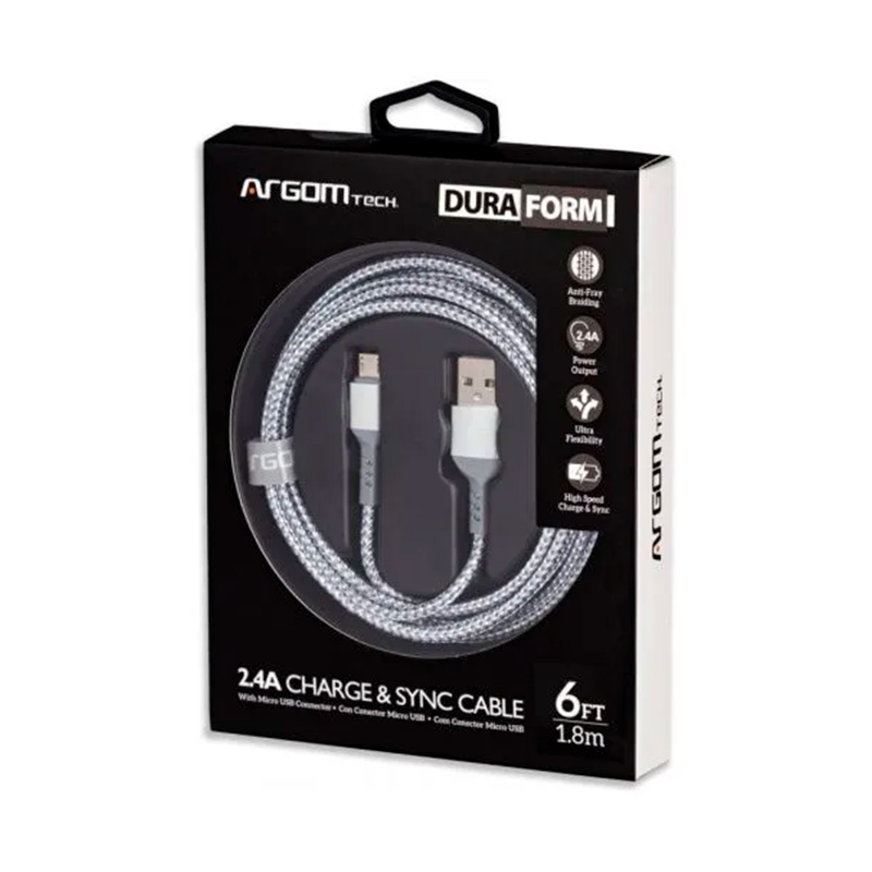 CABLE ARGOM MICRO USB A USB DURA FORMA 2.0 NYLON BRAIDED 1.8M/6FT WHITE ARG-CB-0021WT