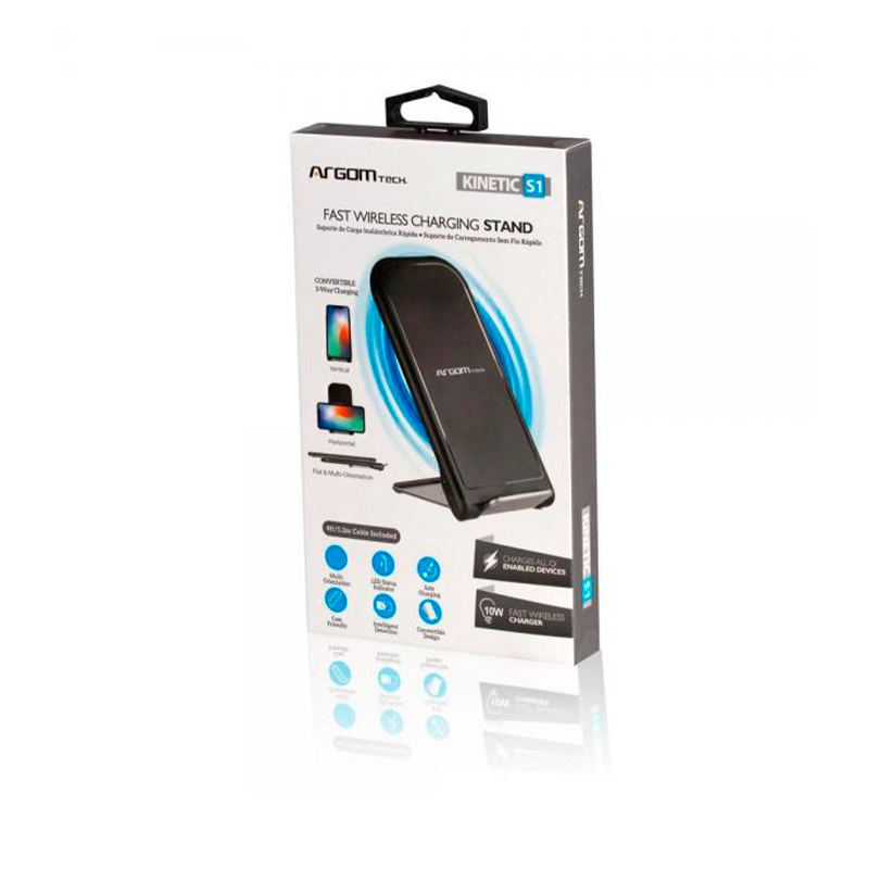 CARGADOR INALAMBRICO ARGOM KINETIC USB 10W ARG-AC-0140BK
