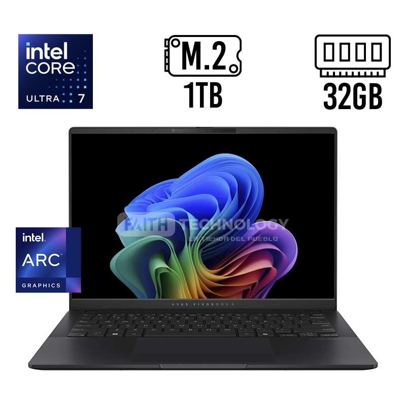 LAPTOP ASUS VIVOBOOK S 14" ULTRA 7-258V 32GB 1TB SSD ARC GRAPHICS WIN 11 INGLES 90NB15R3-M00320