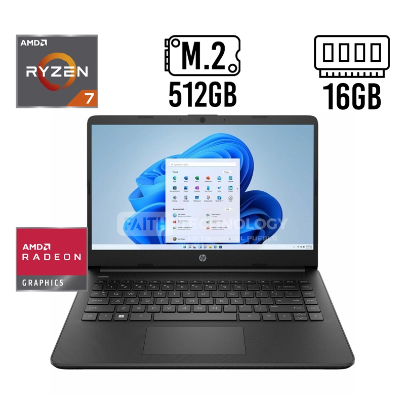 LAPTOP HP 14-FQ1035 14" RYZEN 7 5700U 16GB 512GB SSD TOUCH WIN 11 INGLES 8J025UA#ABA