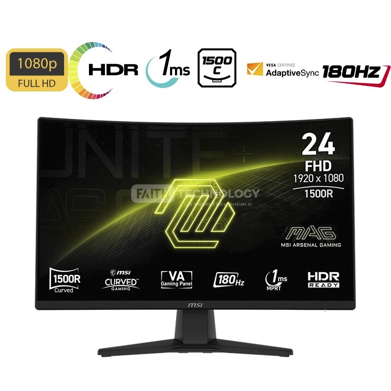 MONITOR GAMING MSI MAG 242C 23.6" CURVO 1920 X 1080 180 HZ ANTI-GLARE HDMI Y DP 9S6-3BC31T-004