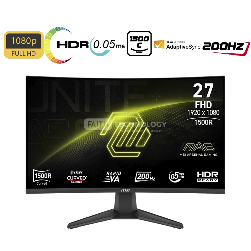 MONITOR GAMING MSI MAG 276CF E20 27 CURVO 1920 X 1080 200 HZ ANTI-GLARE HDMI Y DP 9S6-3CE11M-026