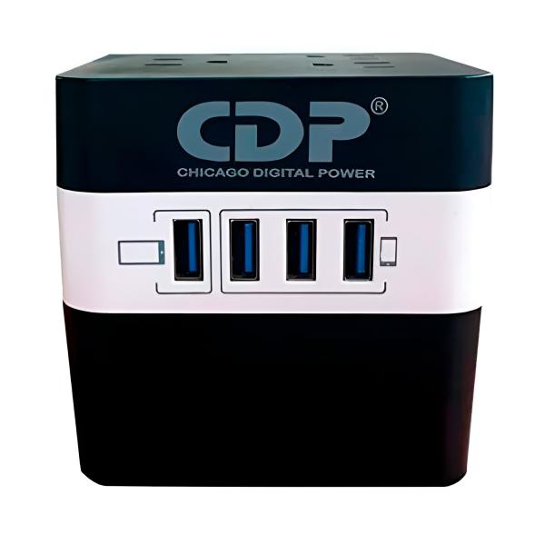 16647_14213.jpg REGULADOR DE VOLTAJE CDP RU-AVR604 600VA 300W 4 TOMAS 92?144 VCA 4 PUERTOS USB REGULACIÓN AUTOMÁTICA LEDS NEGRO / BLANCO - Imagen 1